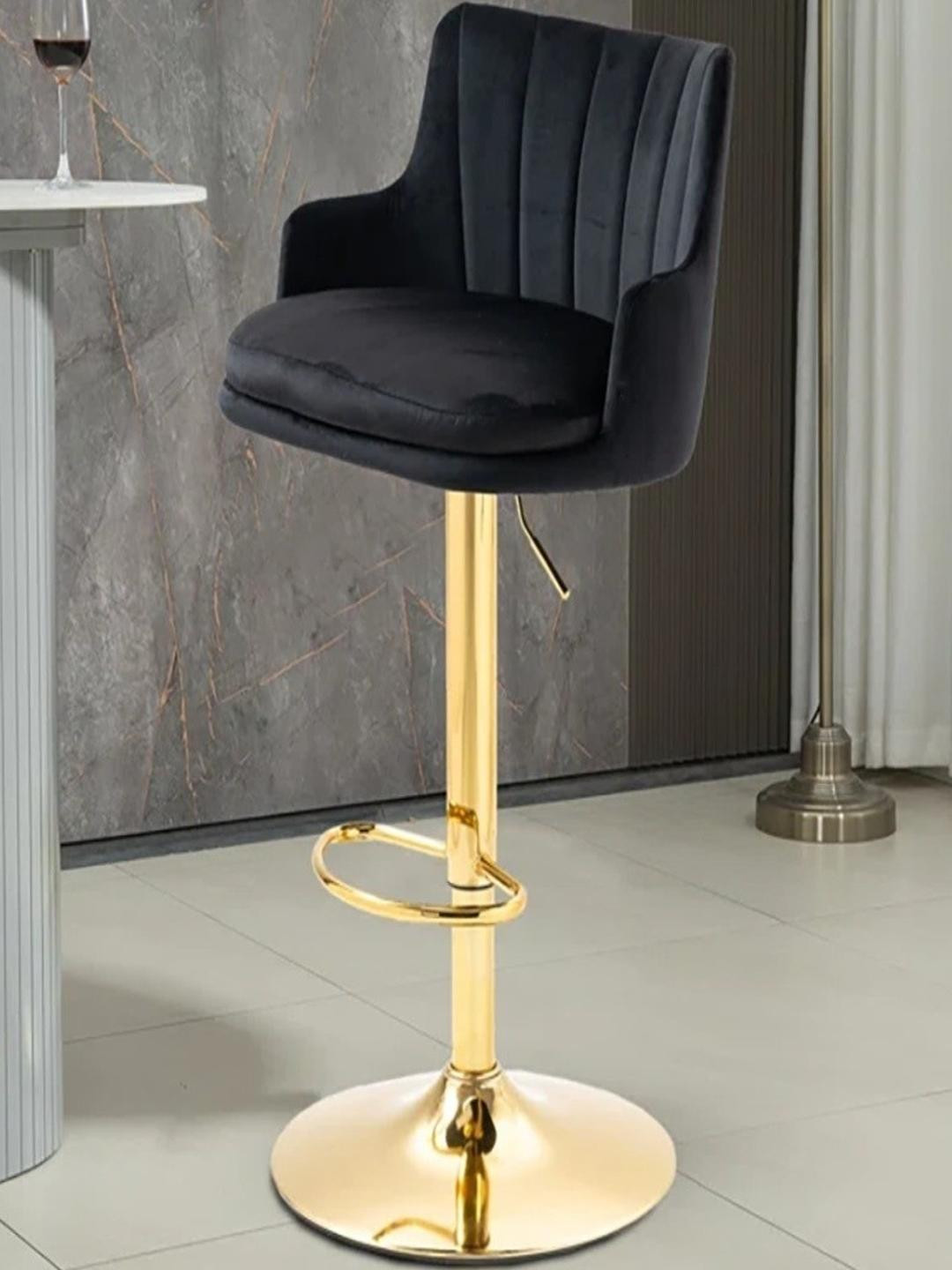 Doe Buck Black Velvet Adjustable Bar Chair with Gold Base