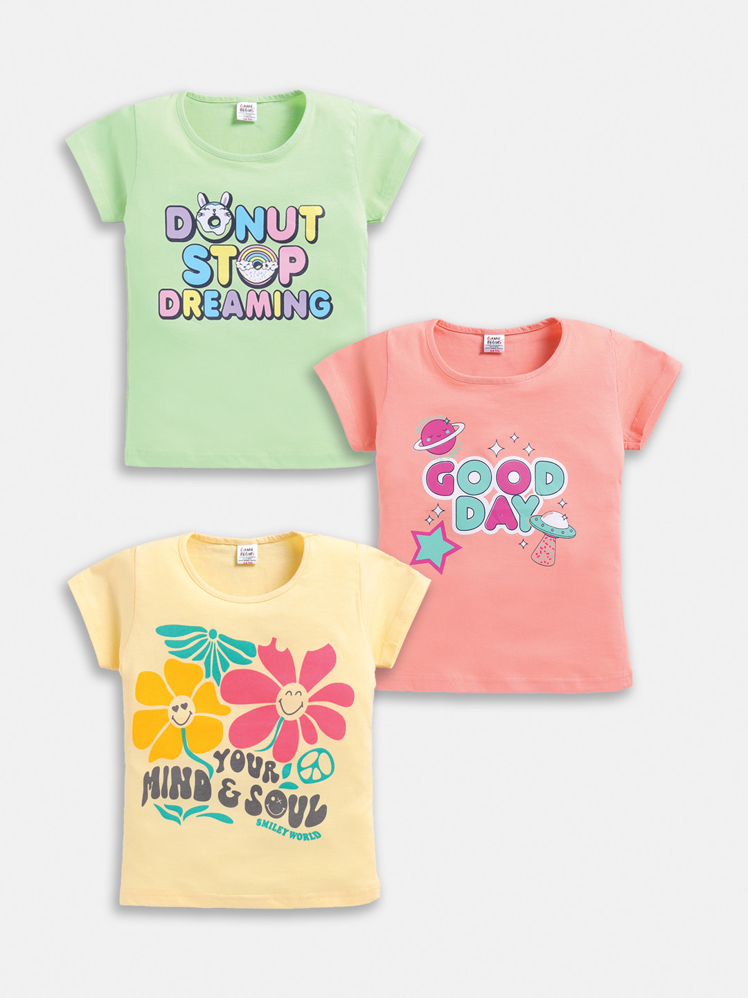 Here&Now X Game Begins Pack of 3 Girls Printed T-shirt