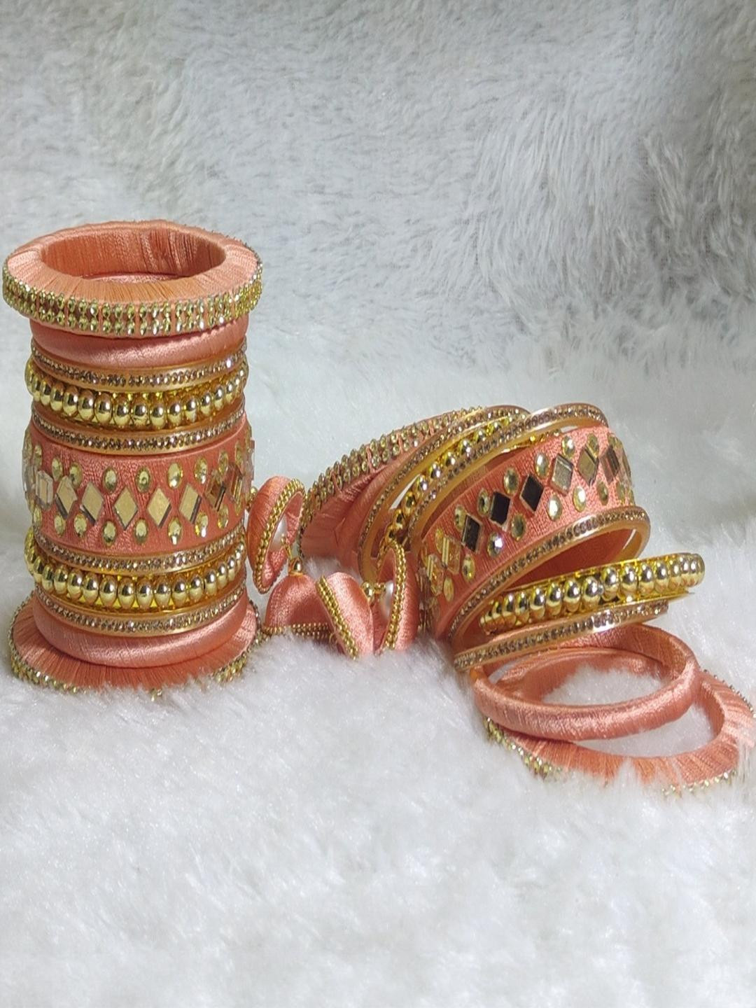 Nisha Jewellers Set of 22 Peach-Color Gold-Toned Bangles