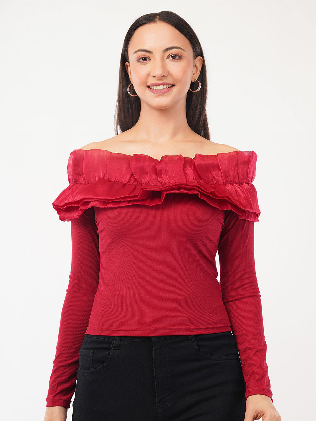 Deshi Girl Off-Shoulder Ruffles Bardot Top