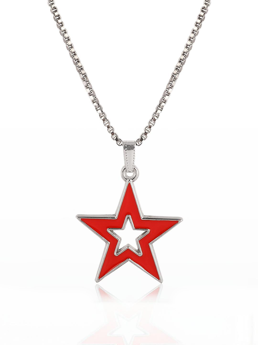 CZARDONIC Unisex Silver-Plated Star Red Elegant Statement Pendants with Chains