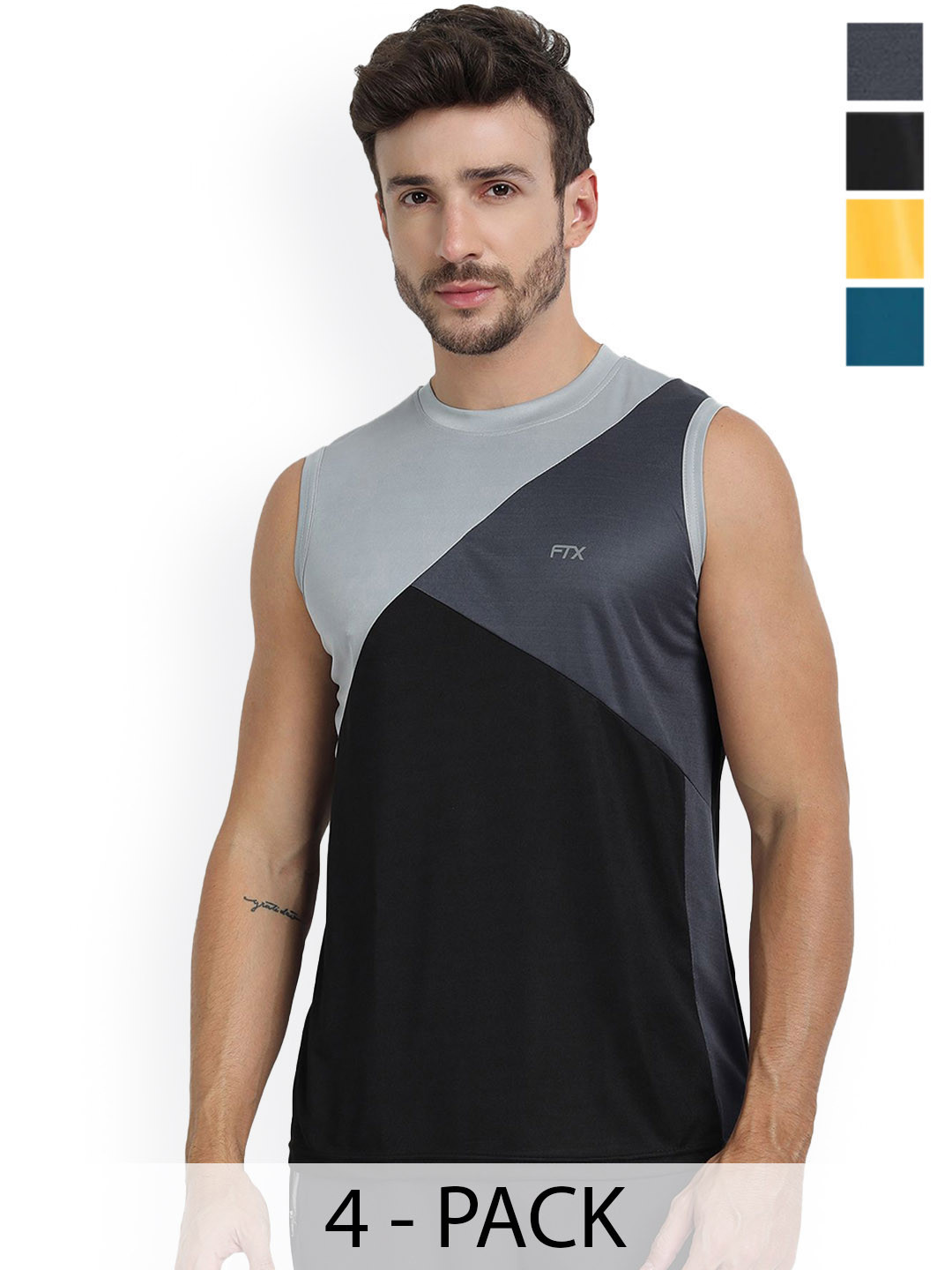 FTX Pack Of 4 Colour-Blocked Gym Vests 709-2_709-8_709-12_709-15-S