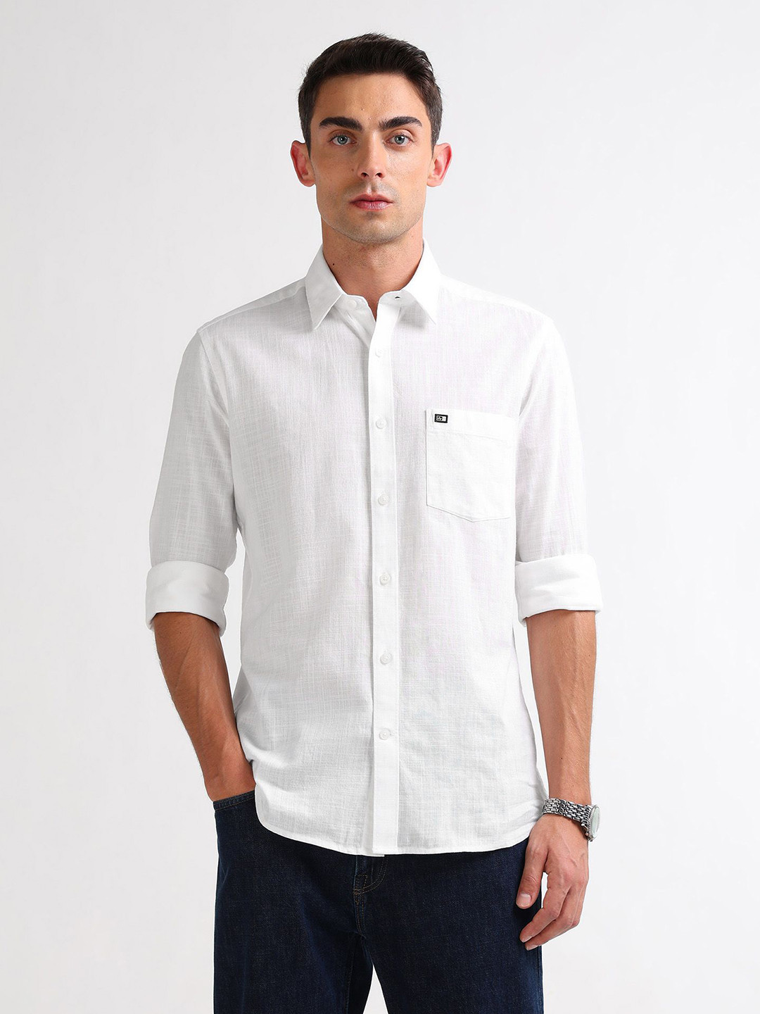 Arrow Sport Slim Fit Spread Collar Pure Cotton Shirt