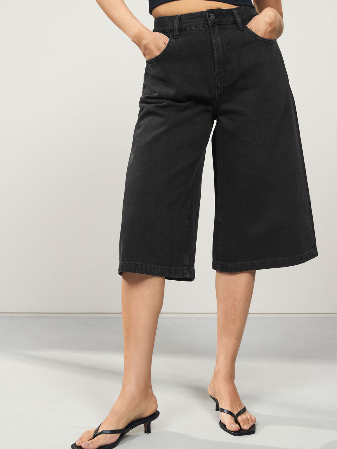 NEXT Women Washed Effect High-Rise Pure Cotton Jorts