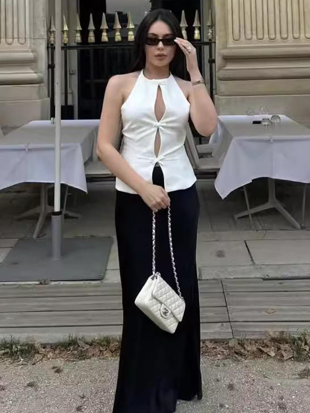 Miss Mosa By Akanksha  Hilton Statement Vest Knot Top In White