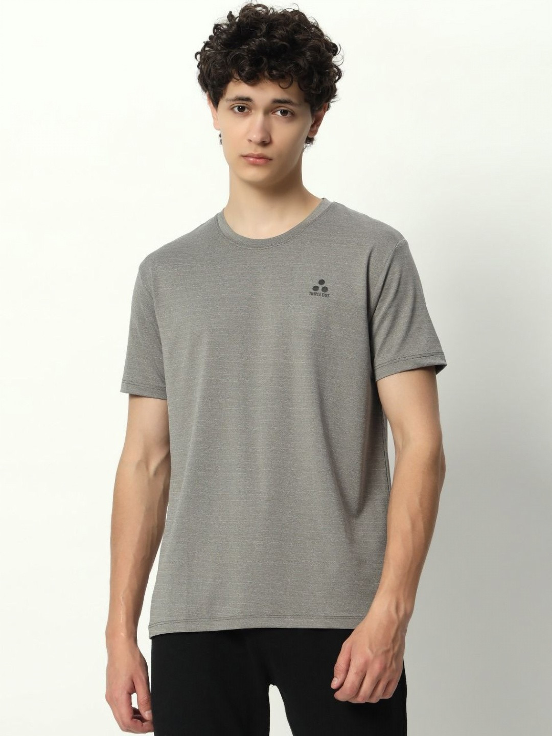 Triple Dot Men Moisture Wicking Brand Logo Printed Round Neck T-shirt
