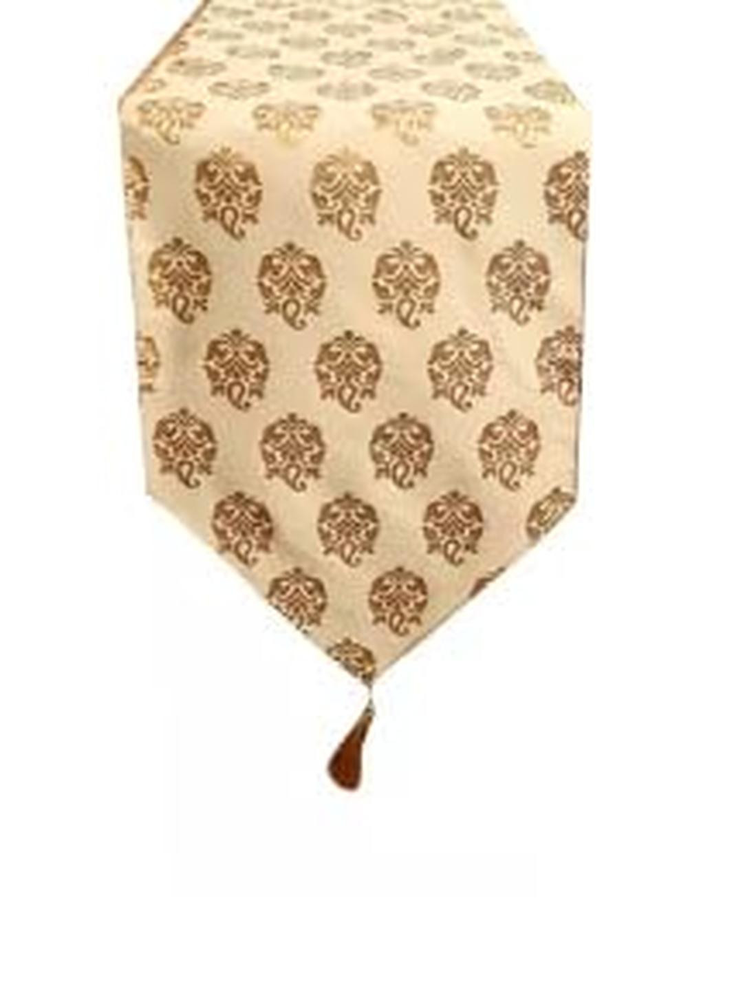 Pink Parrot Beige And Gold Color Ethnic Motifs Polyester Jacquard silk table runner