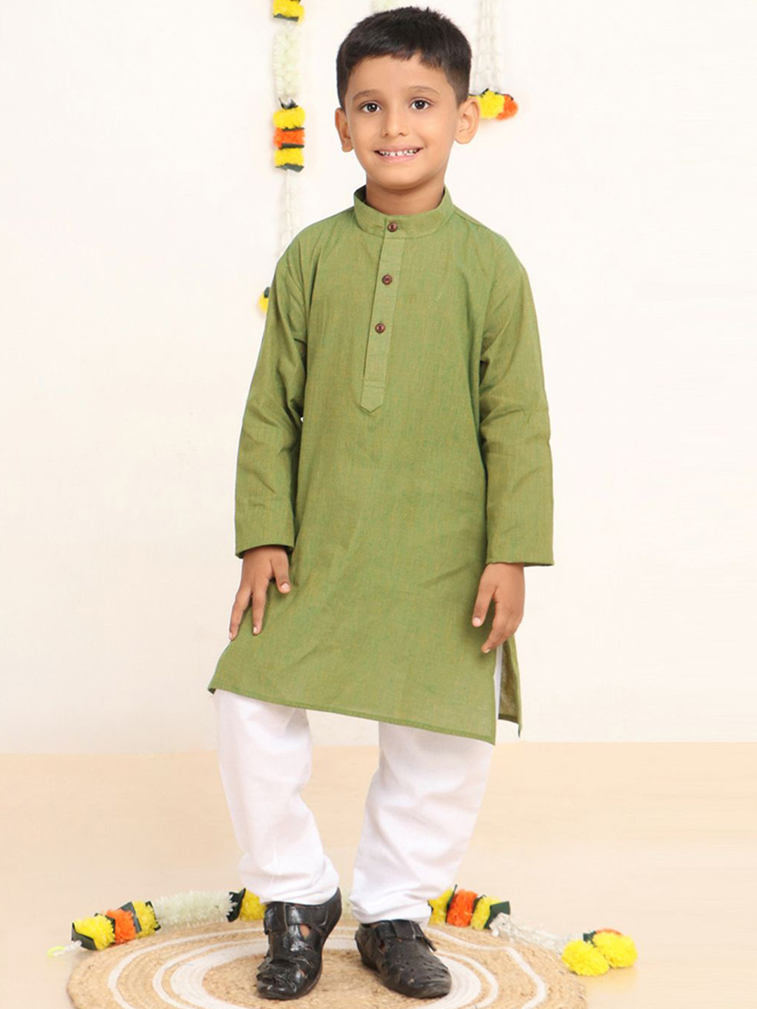 Baba & Baby Boys Mandairan Collar Pure Cotton Kurta with Pyjamas