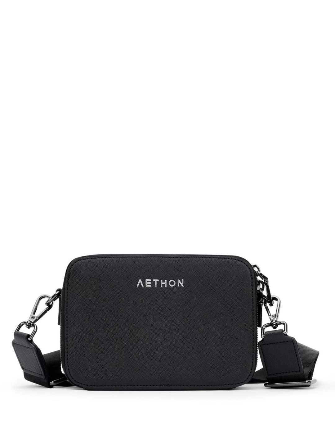 Aethon Unisex Brand Logo Textured Leather Bowling Sling Bag