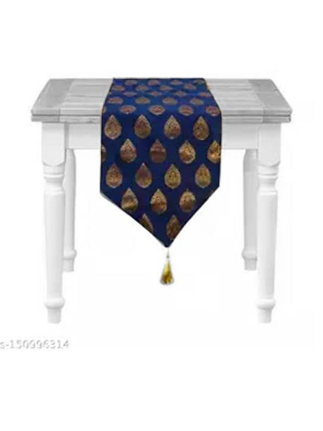 Pink Parrot Navy Blue & Gold Floral Silk Table Runner