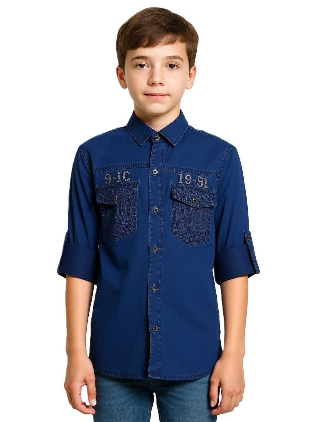CAVIO Boys Navy Blue Full Sleeve Plain Cotton Casual Shirt
