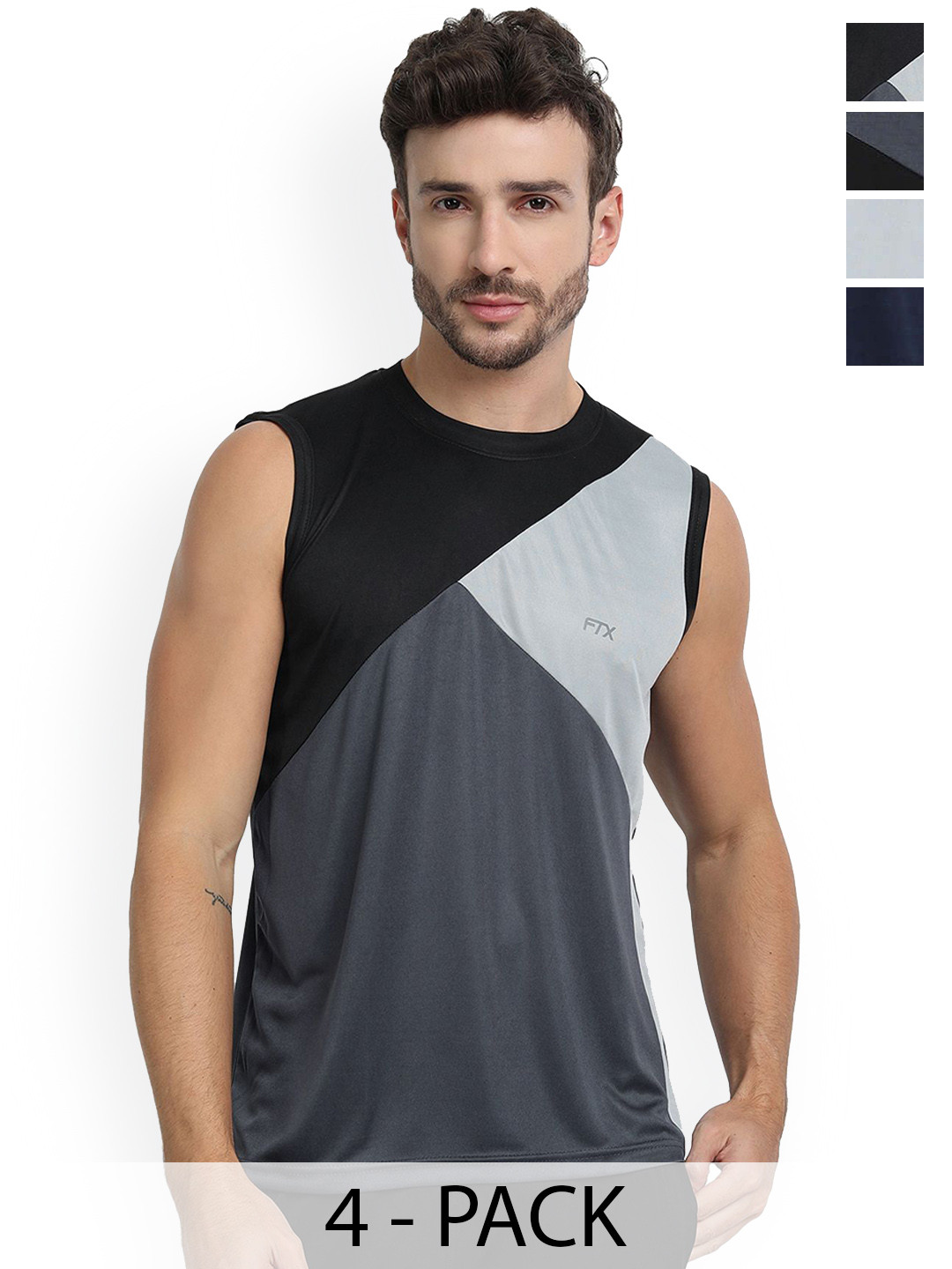 FTX Pack Of 4 Colour-Blocked Gym Vests 709-10_709-11_709-12_709-16-S