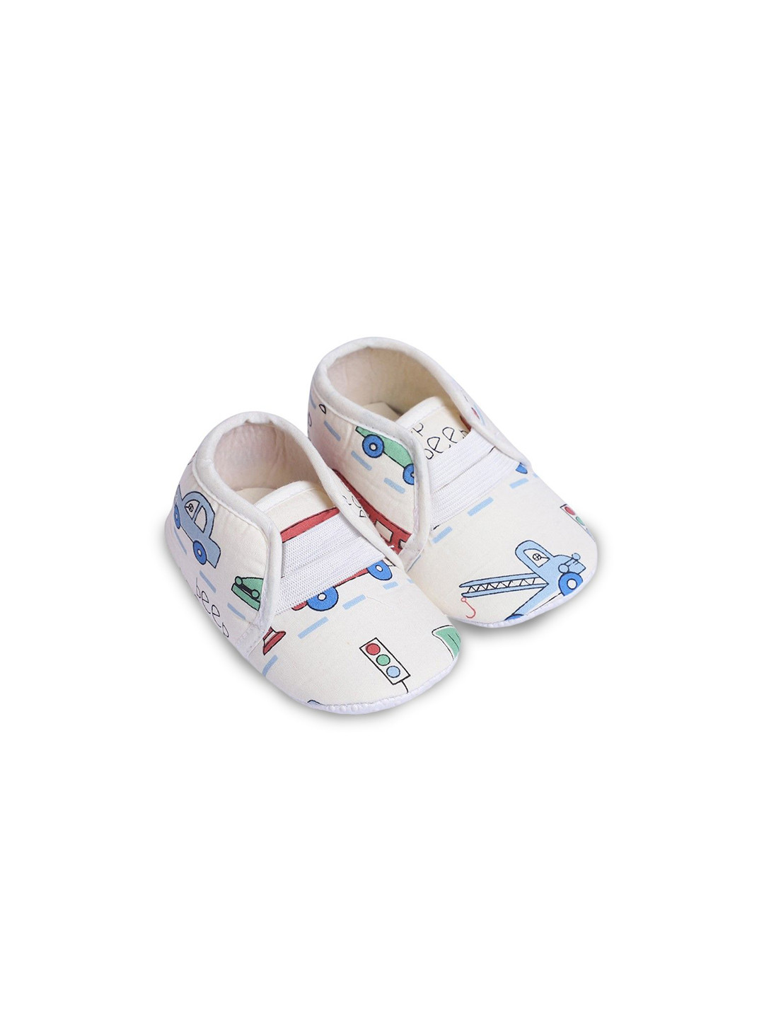 COCO CANDY Girls Vehicles Designed Printed Booties-White-11 cm