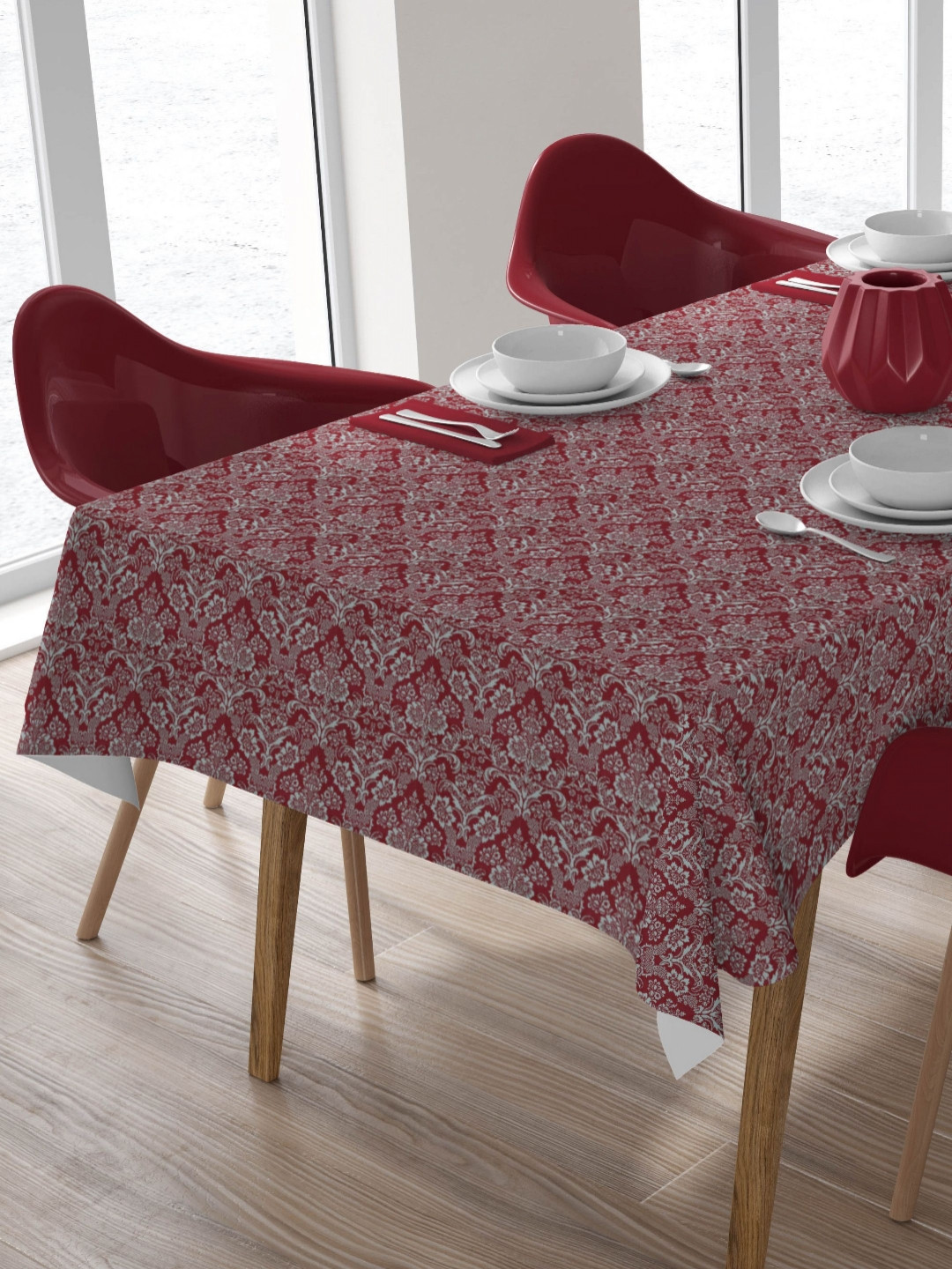 HOME COLORS.IN Red Ethnic Motifs Cotton 8-Seater Table Cover