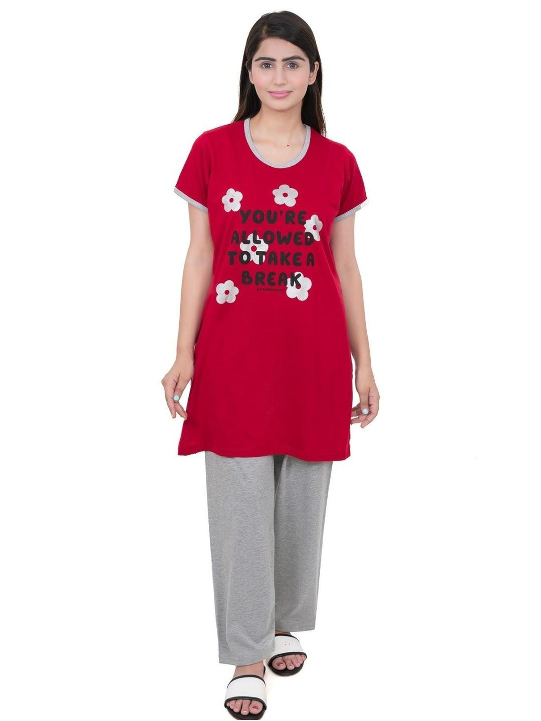 E-MAX Women Typography Printed Night suit