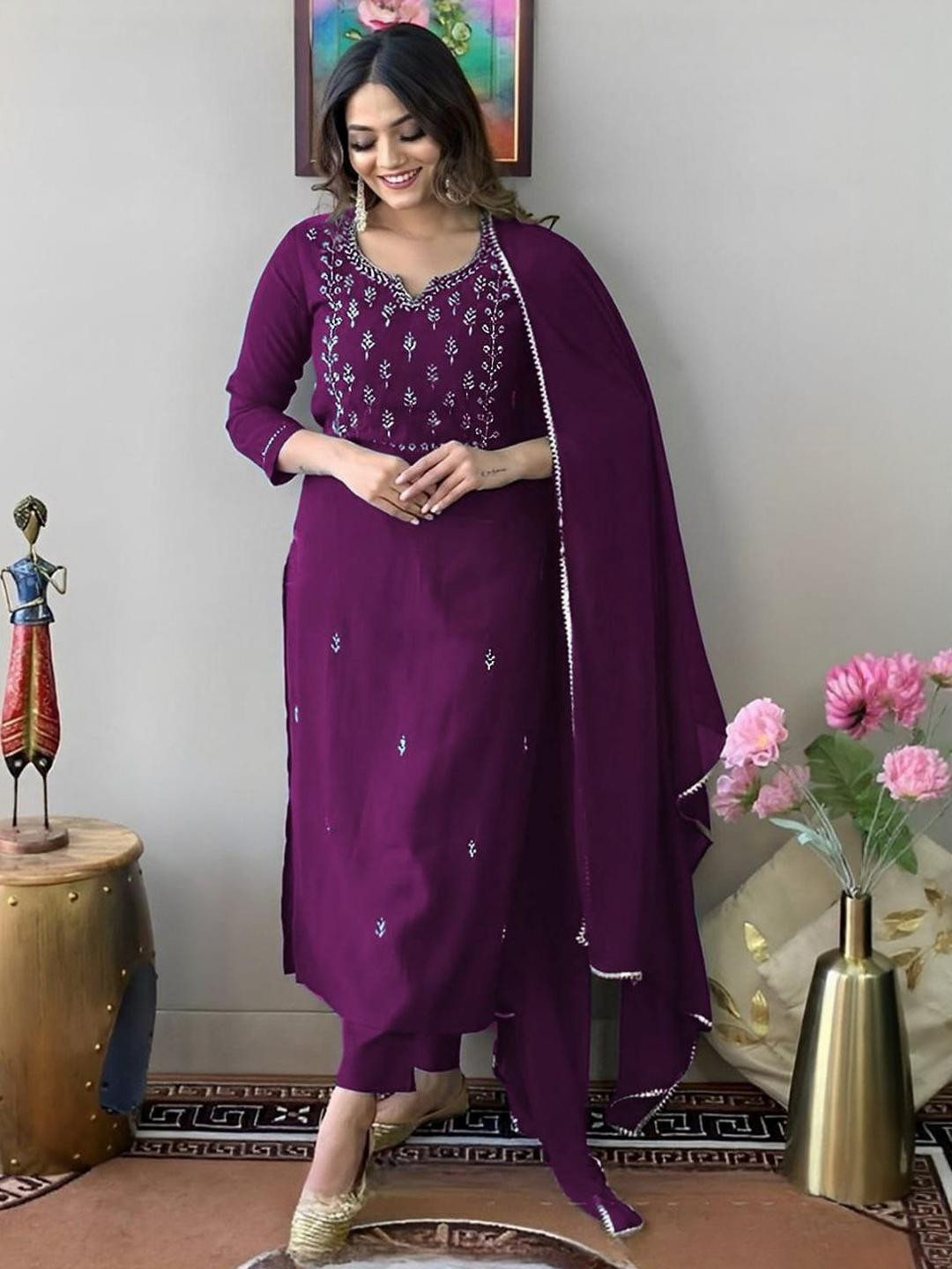 MAHUDI Women Purple Kurta Sets