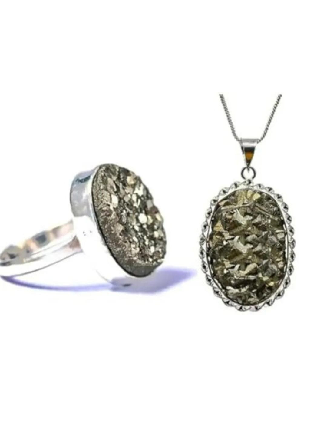 ASTRO-D Pyrite Stone Crystal Ring and Peru Design Pendant for Money Pendant