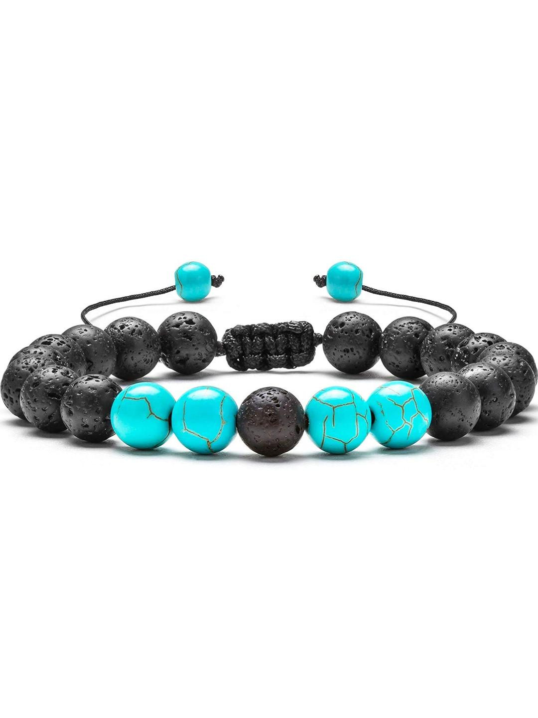 EDMIRIA Unisex Black & Blue Beads Drawstring Bracelet