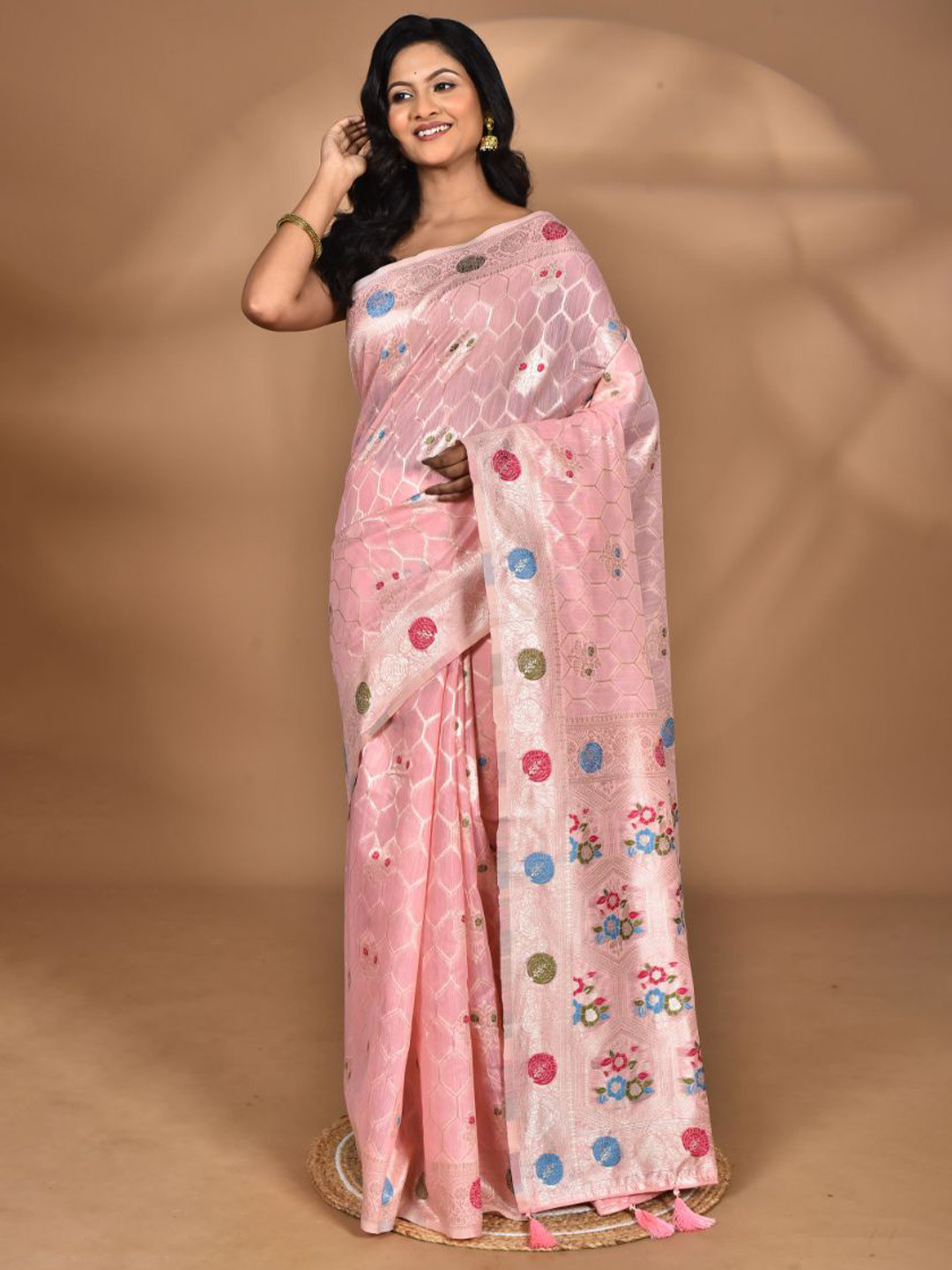 Morchari Geometric Women Desgin Chanderi Silk Saree with Stitched Blouse