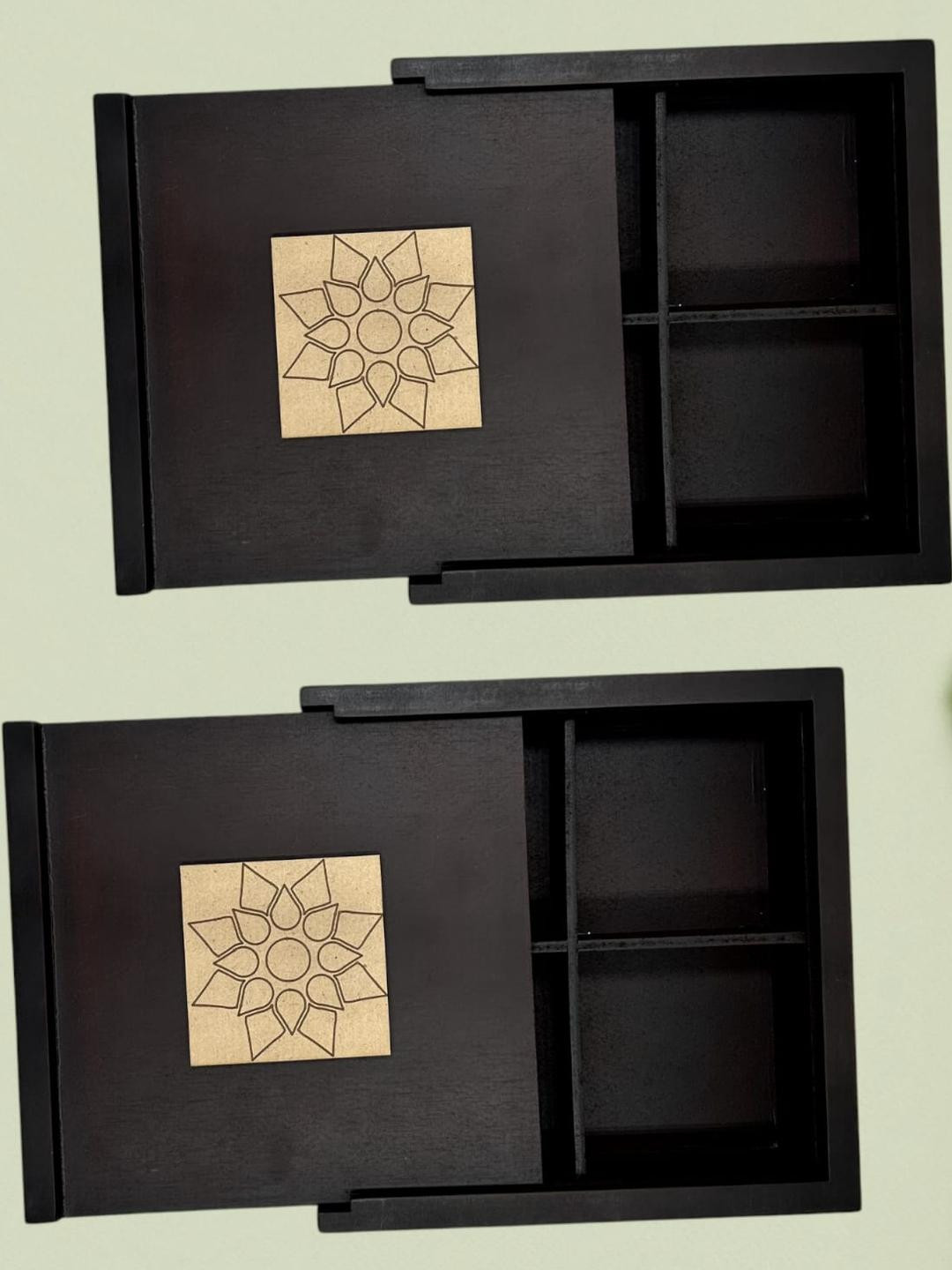 Angira handicrafts Wooden Set of 2 With Multipurpose 4 Section Dry Fruit Boxs