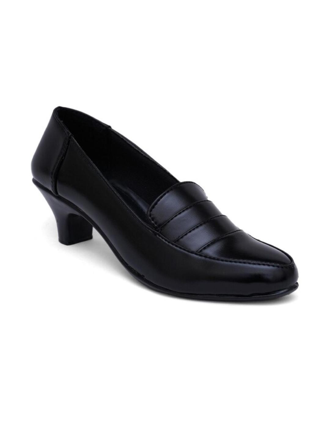 banuchi Black Leather Work Wedge Pumps Casual Shoes