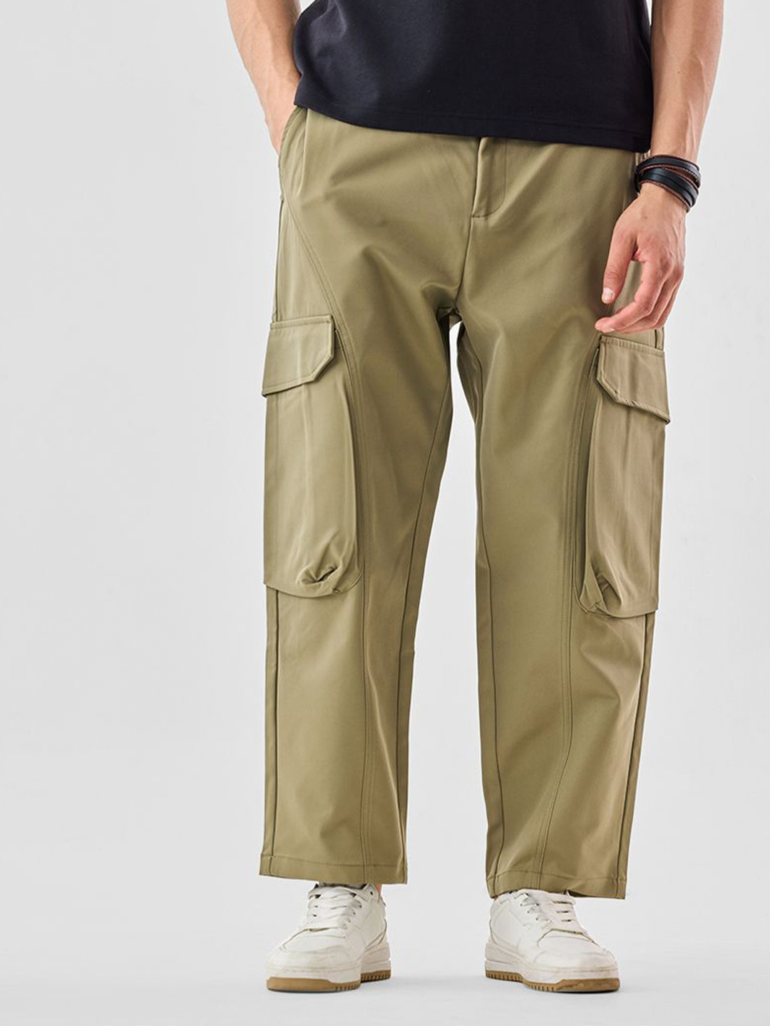 Snitch Men Olive Mid-Rise Baggy Cargo Pants