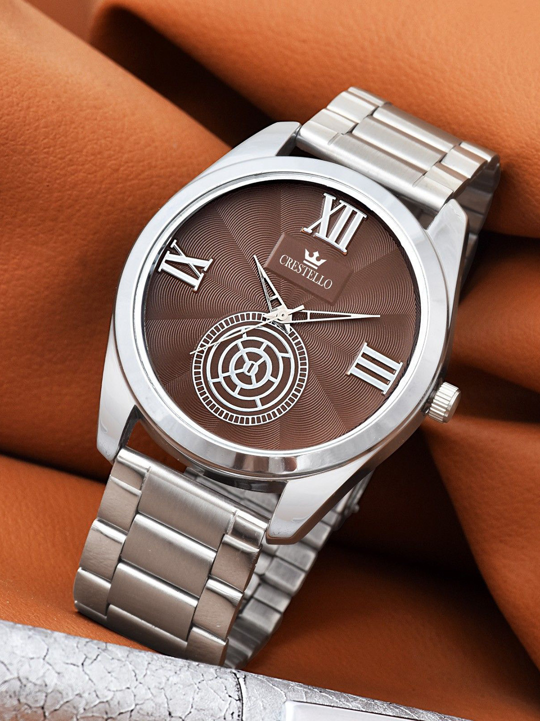 CRESTELLO Men Round Dial & Stainless Steel Bracelet Style Analogue Watch CR-GR248-BRW-CH