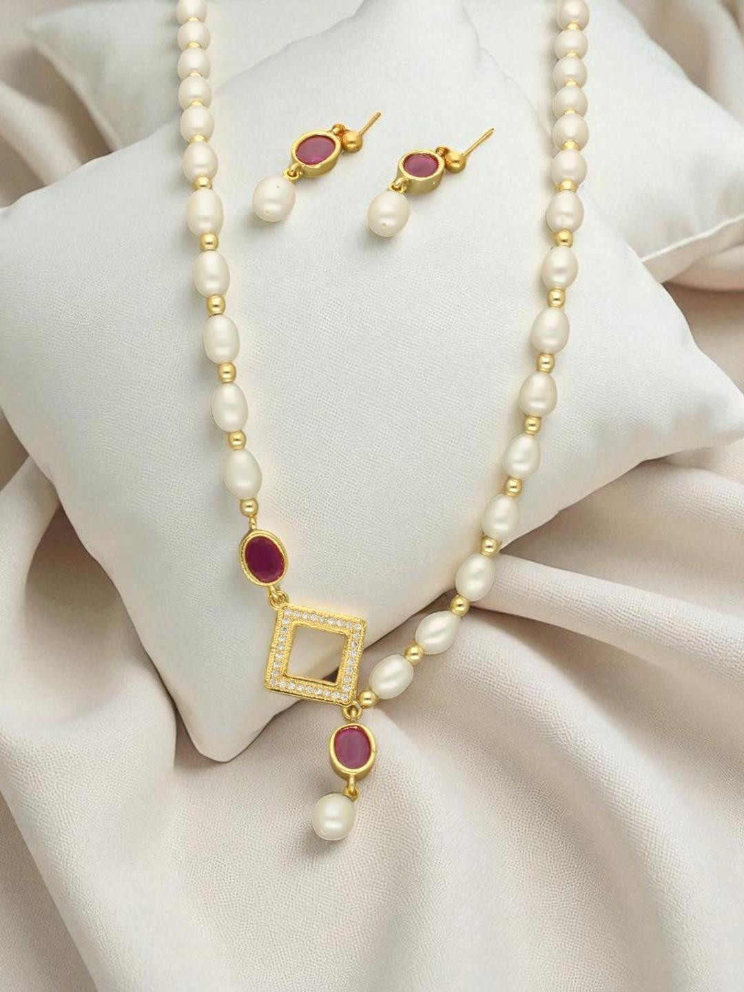 Sri Jagdamba Pearls Celestia Crest Pearl Necklace Set