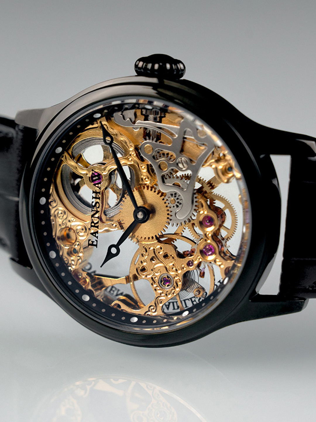 EARNSHAW Men Skeleton Dial & Leather Textured Straps Analogue Watch ES-8049-08