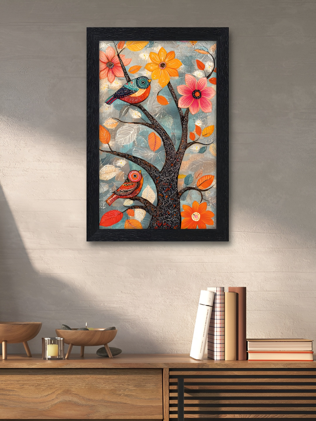 Myntra Elegant Homes Grey & Pink Floral Wall Art