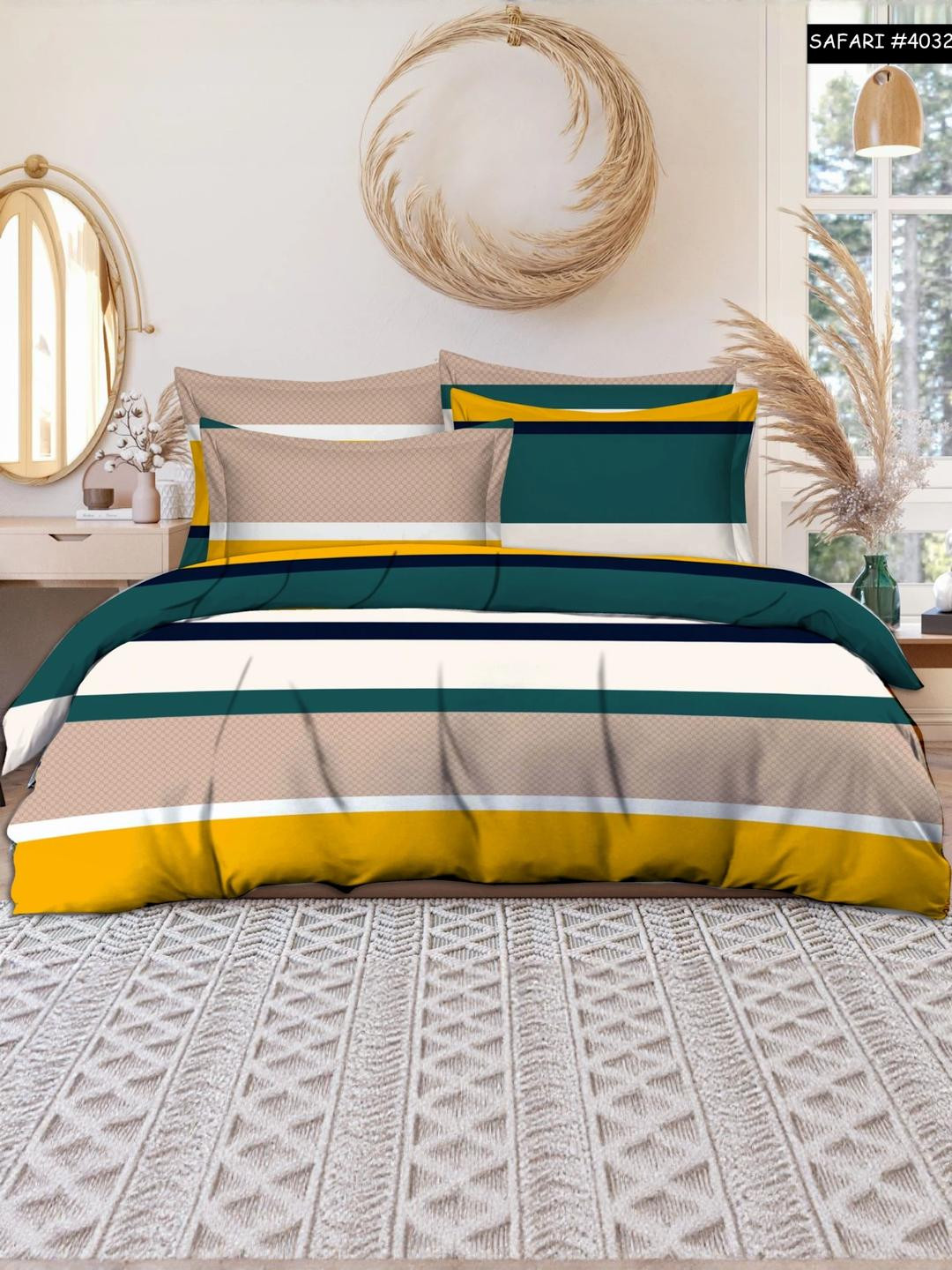 Doristyle Yellow & Multi Coloured Striped Cotton Duvet Cover