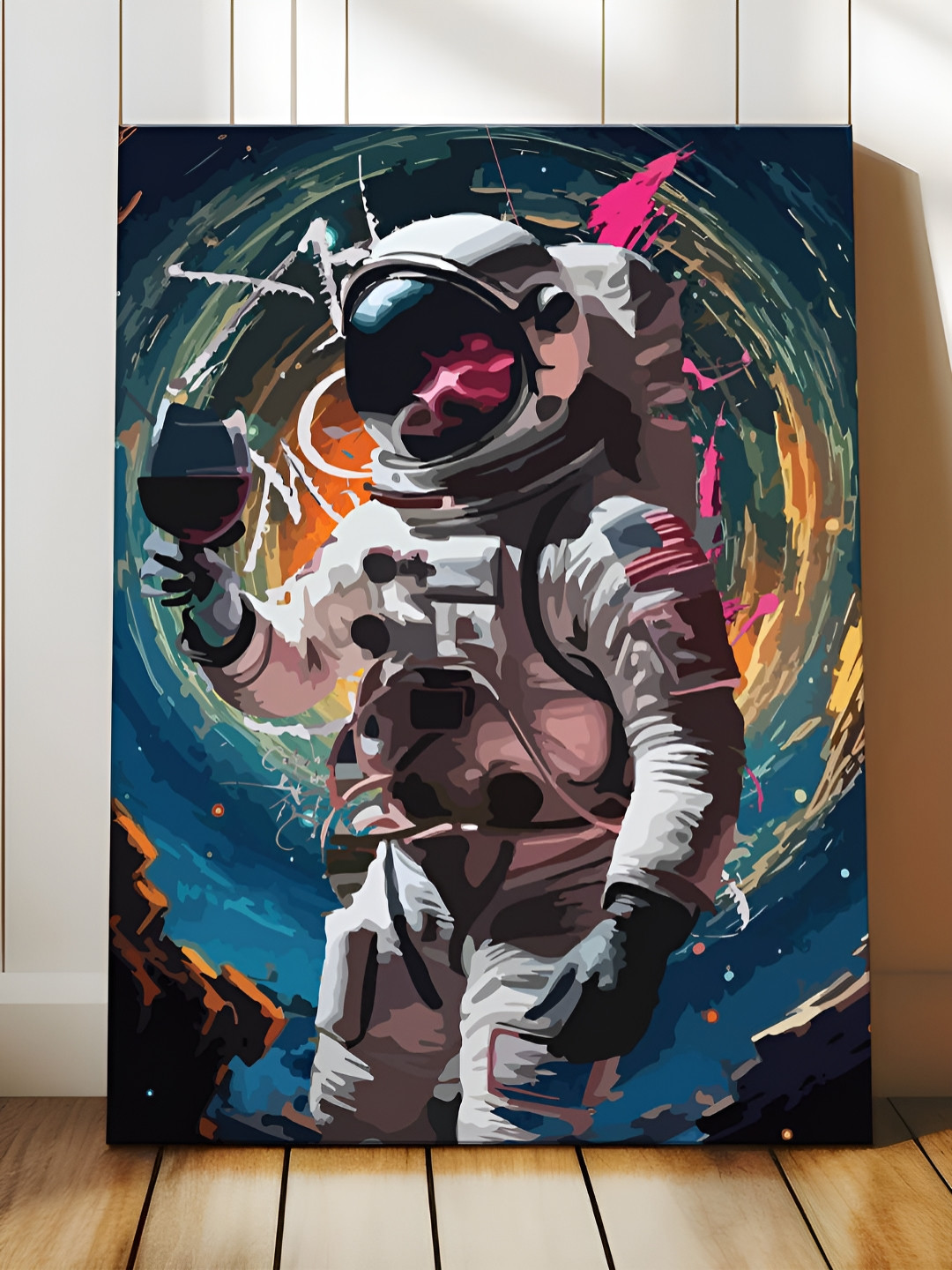 Myntra Elegant Homes Black & Grey Space Astronaut Canvas Wall Art