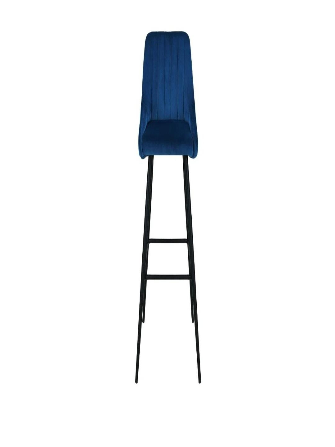 DOE BUCK Blue Velvet High Bar Chair with Black Legs