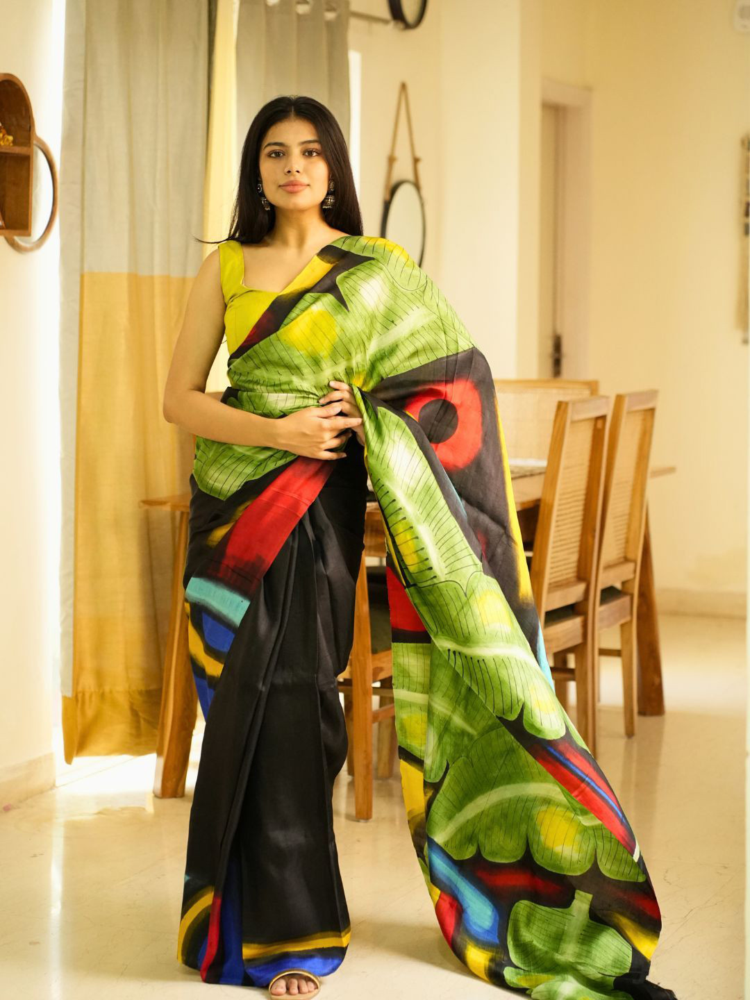 Uttaraa Prakriti Nature-Inspired Handpainted Abstract Art Art Silk Saree
