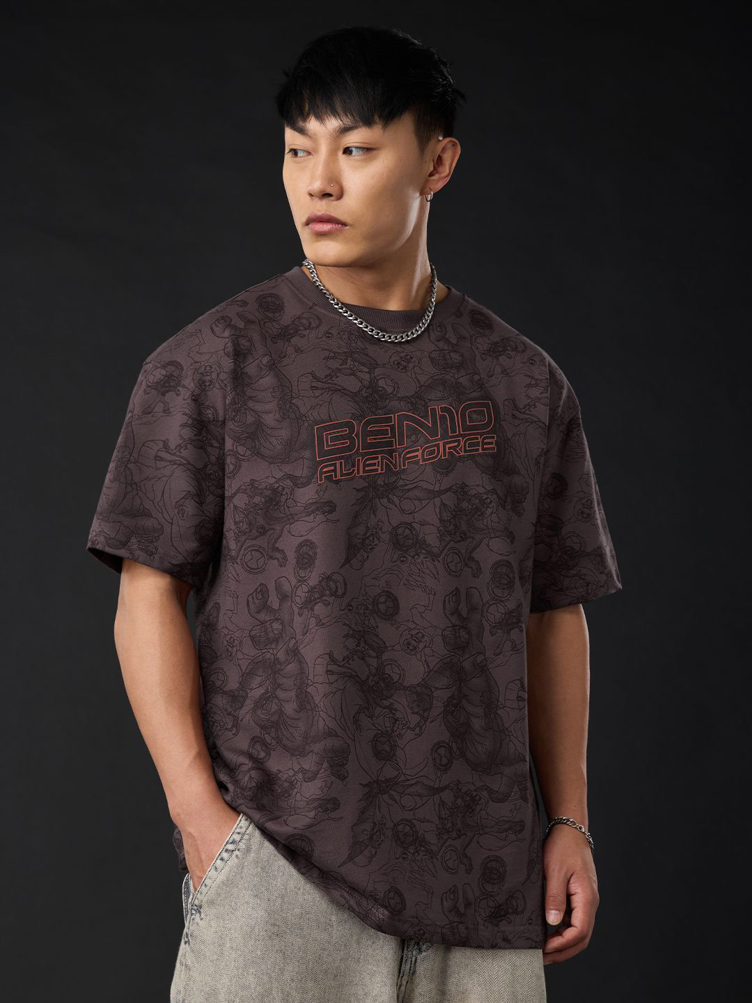 The Souled Store Men Ben 10 Graphic Printed Round Neck Cotton Oversized T-shirt