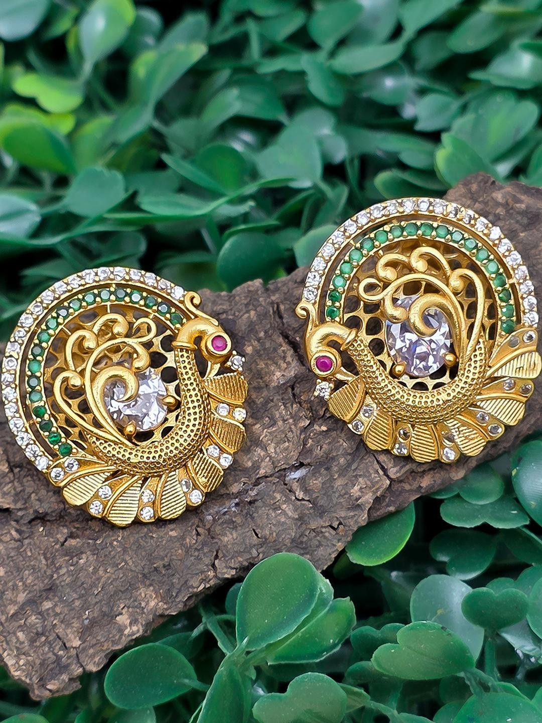 Talish Women Gold Plated Peacock Pattern Earrings