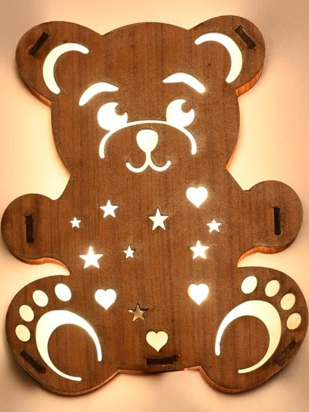 SOMIL Brown Wooden Teddy Shaped Wall Lamp