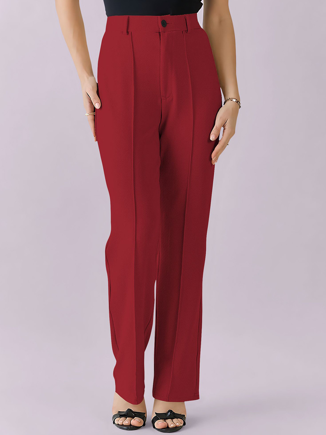Dream Beauty Fashion Women Straight Fit High-Rise Korean Trouser-30-Maahir-Maroon-XS
