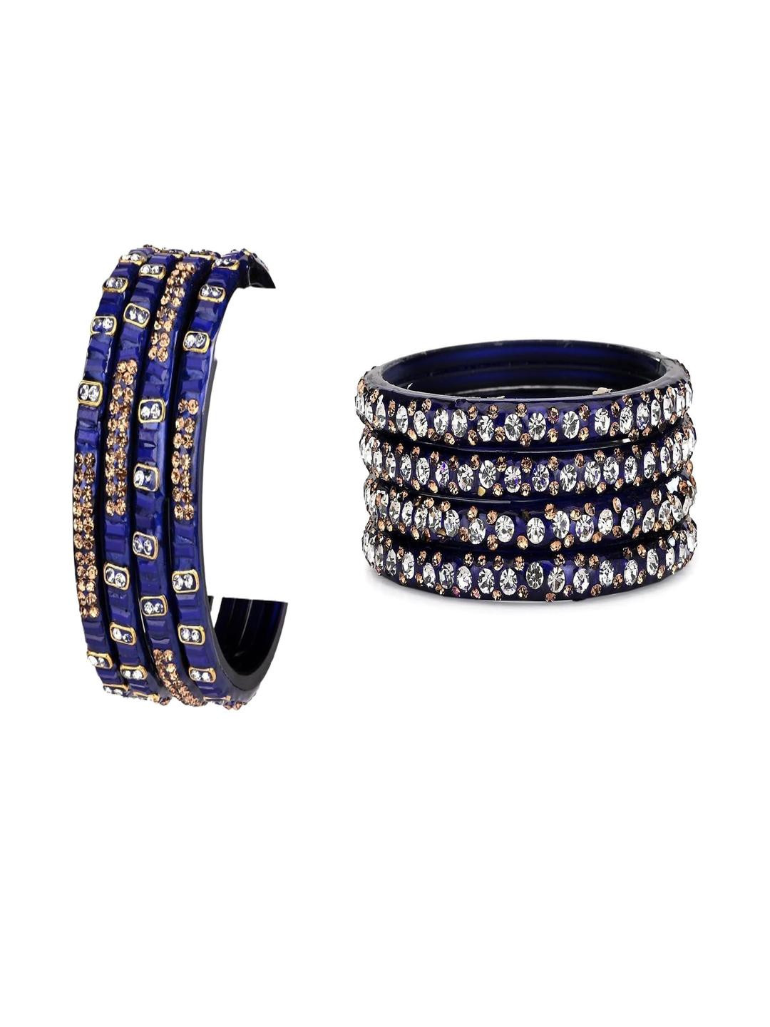 SOMIL Women Pack Of 2 Blue And Violet Glass Ethnic Handcrafted Traditional Bangle