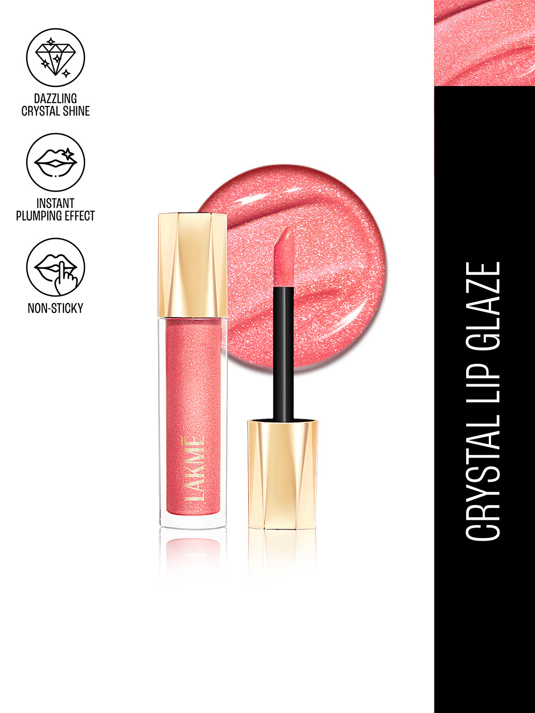 Lakme Glitterati Non-Sticky Hydrating Lip Glaze With Vegan Collagen 5ml - Pink Champagne