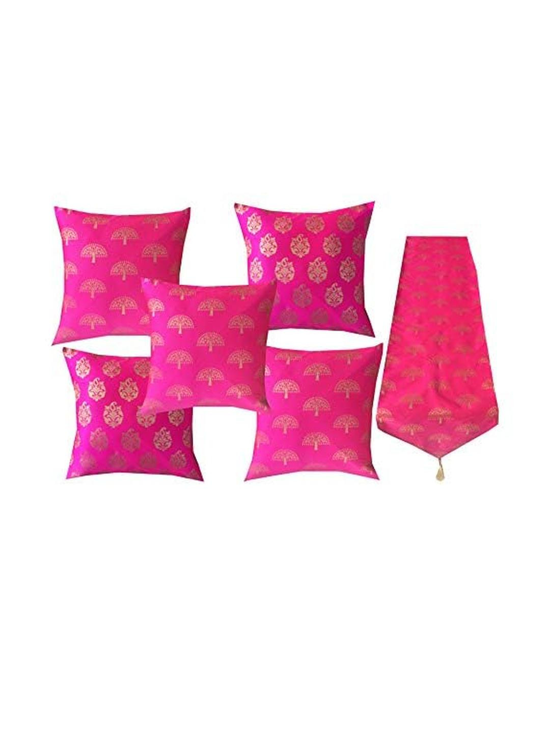 Pink Parrot Jacquard silk table runner and cushion covers