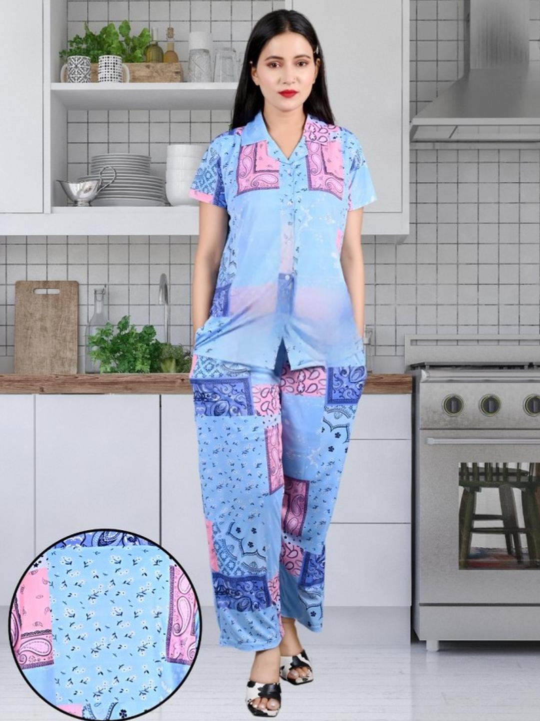 Clothus Women Cotton Lycra Printed Night suit