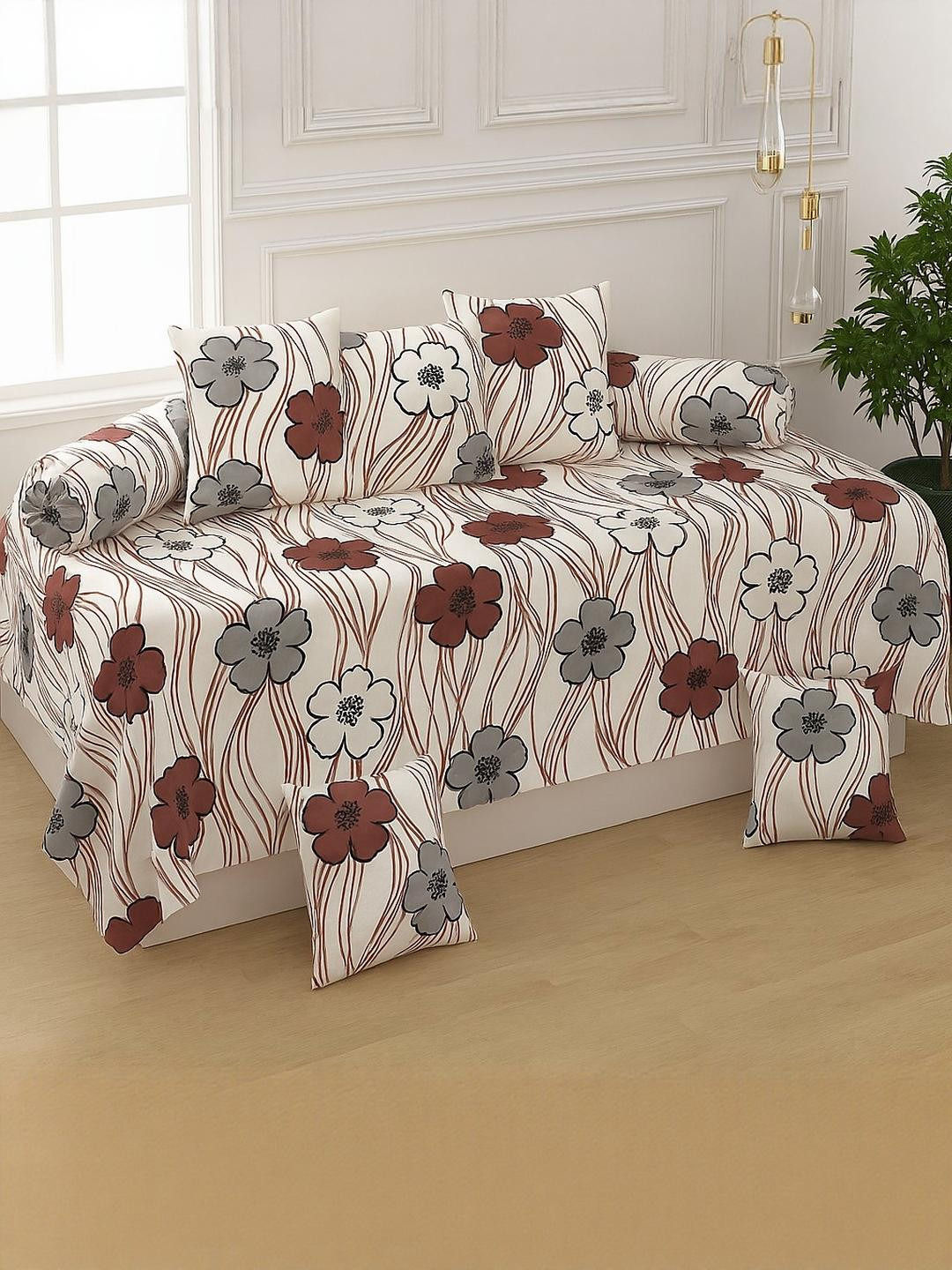 HIYANSHI HOME FURNISHING Diwan Set 1-SingleBedsheet,5 CushionCovers &2 Bolster Covers