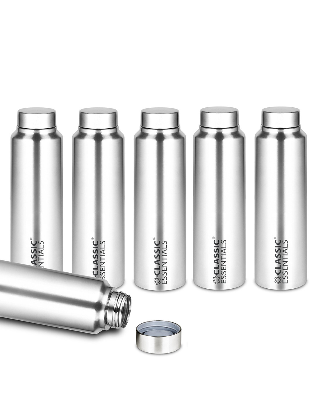 Classic Essentials Hydrate Silver-Toned 6 Pieces Stainless Steel Water Bottle 1L