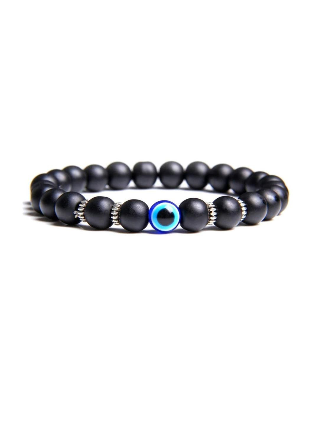 EDMIRIA Unisex Black & Evil-Eye Beads Elasticated Bracelet