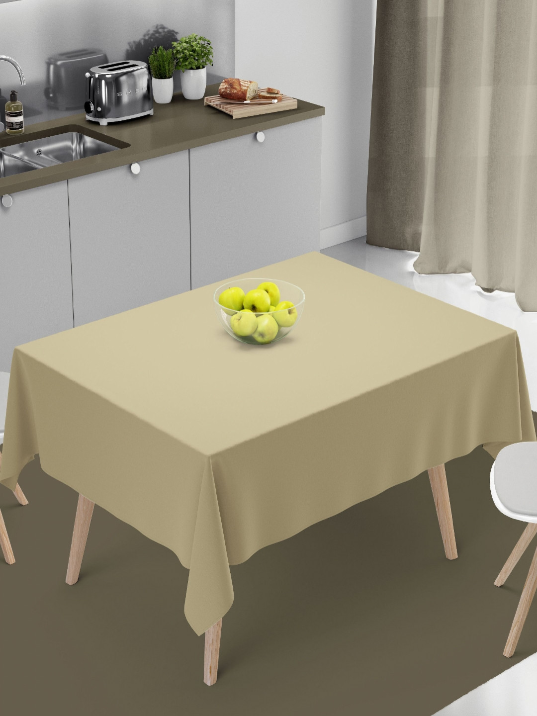 HOME COLORS.IN Beige Poly Cotton Water Resistant 4-Seater Square Table Cover