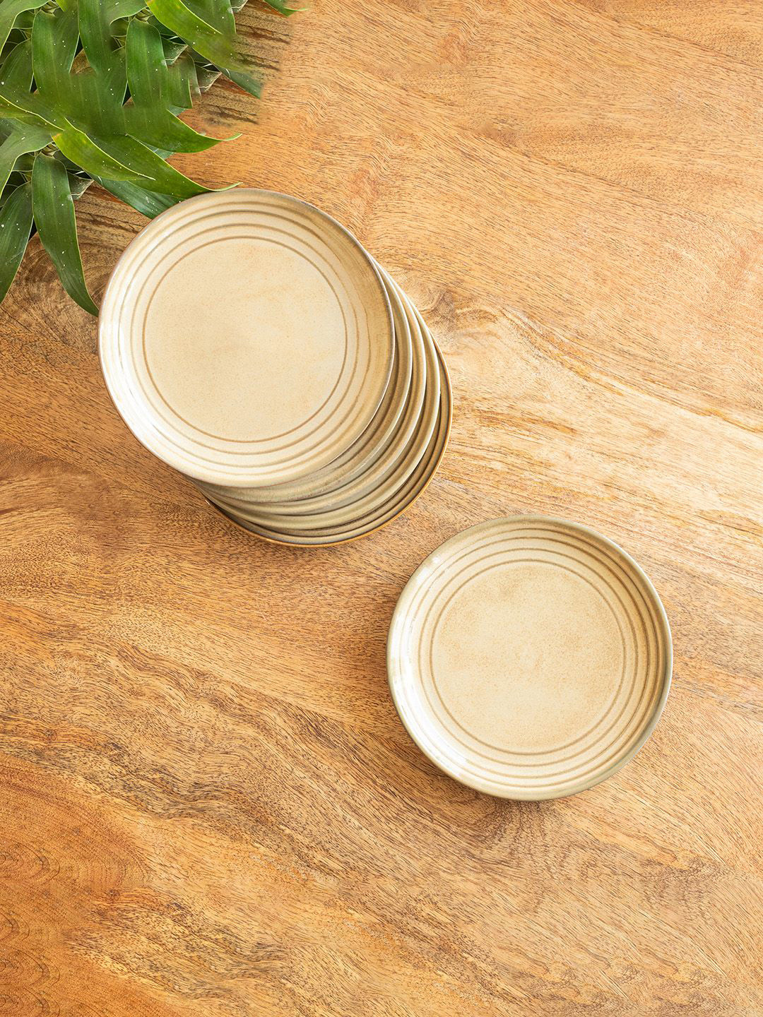 ExclusiveLane Wheat Serenity Beige & Brown 6 Pieces Textured Porcelain Quarter Plates
