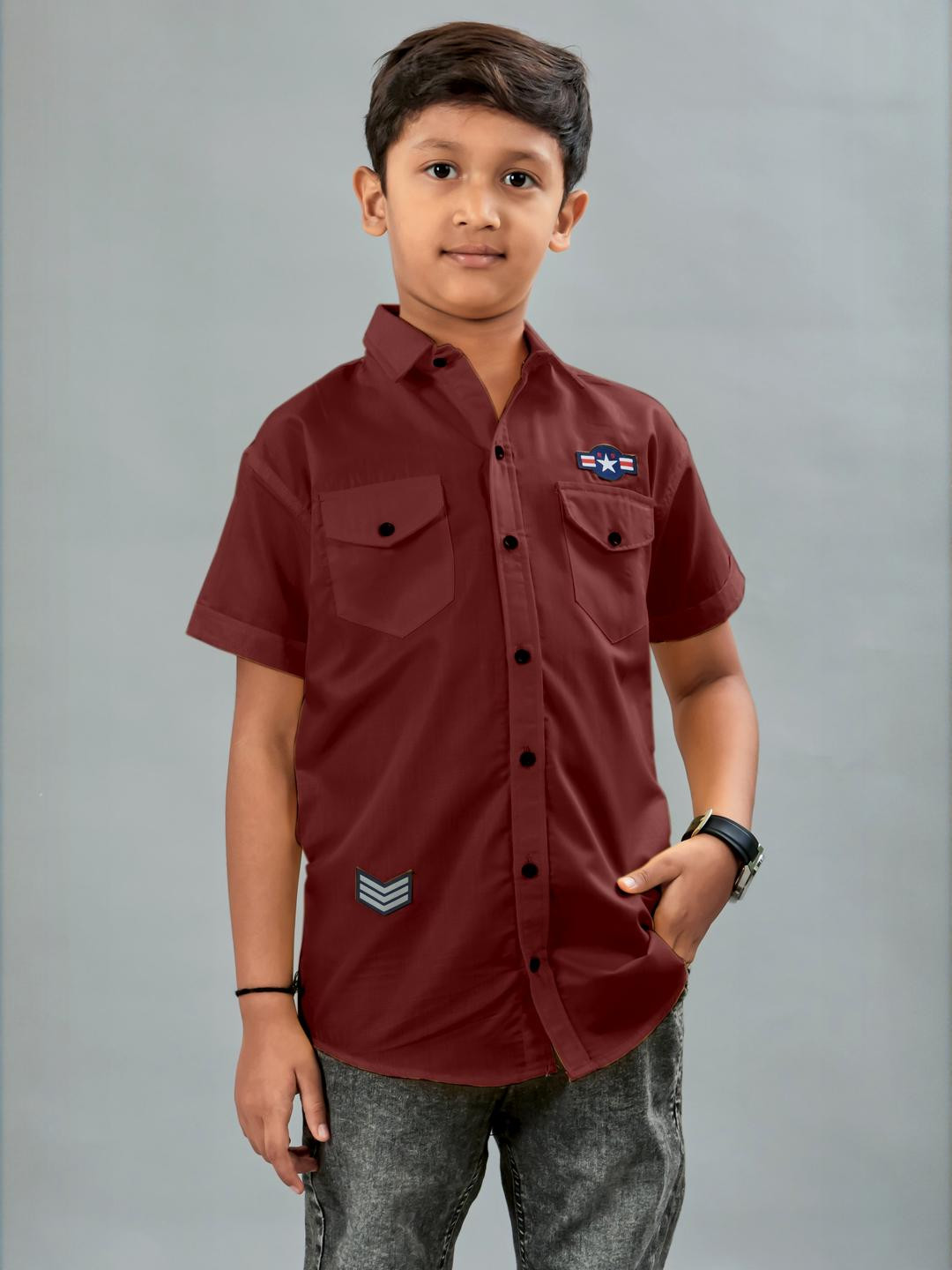Qurobri Boy's Maroon Casual Shirt