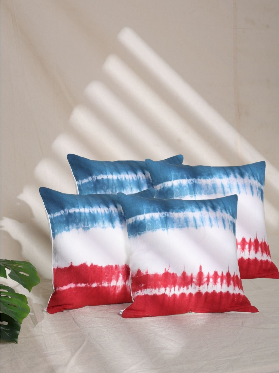 SLEEPY THREADS Blue & White 4 Pieces Printed Cotton Square Cushion Covers