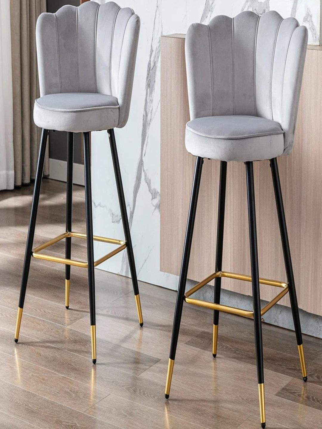 Doe Buck Grey & Gold Velvet Modern Bar Stools
